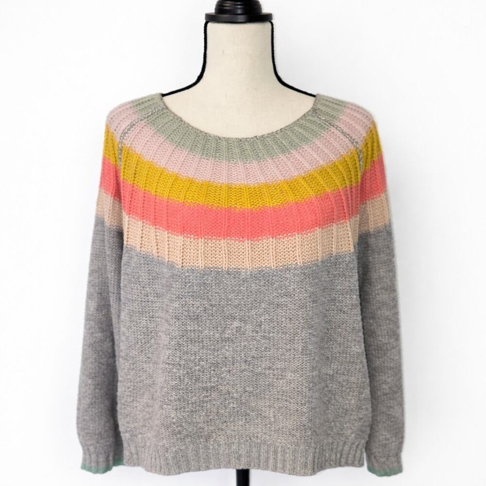 Anthropologie A+ 3X Alpaca Wool Blend Colorblock Chunky Knit Sweater Womens Plus